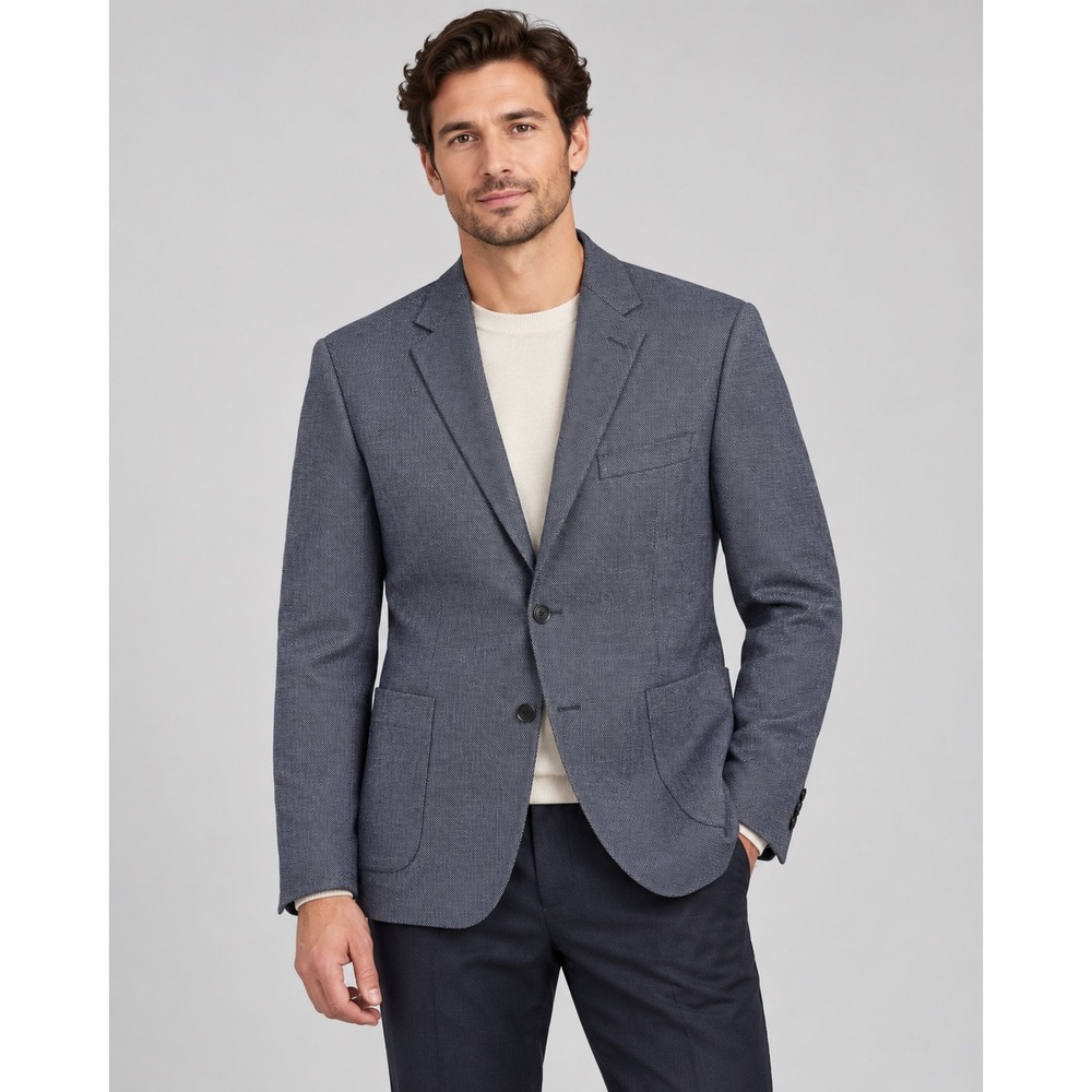 Douglas & Grahame Men's 52R Slim Fit 100% Wool Blazer Blue Gray Sport Coat